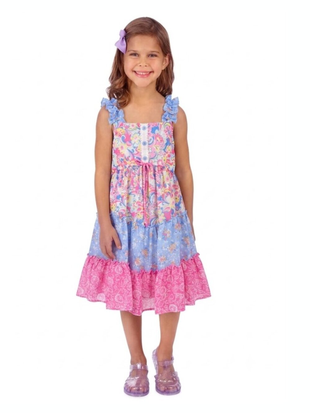 Jona Michelle Kids' Summer Sleeveless Floral Tiered Dress